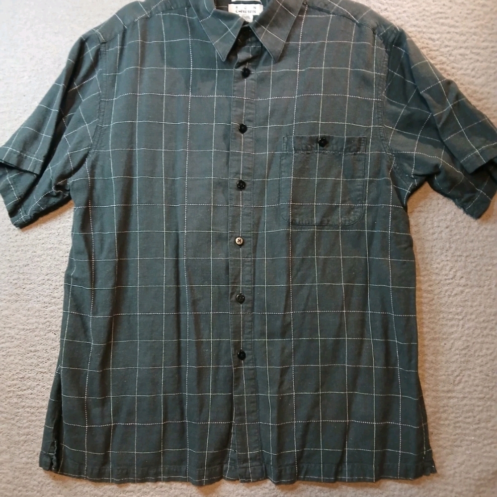 Chereskin Shirt Mens XL Black Plaid Short Sleeve Linen Blend Button Up